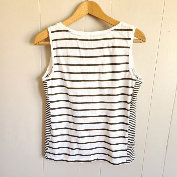 Talbots twin set cardigan tank top olive green white striped stretchy knit S - Picture 3 of 11